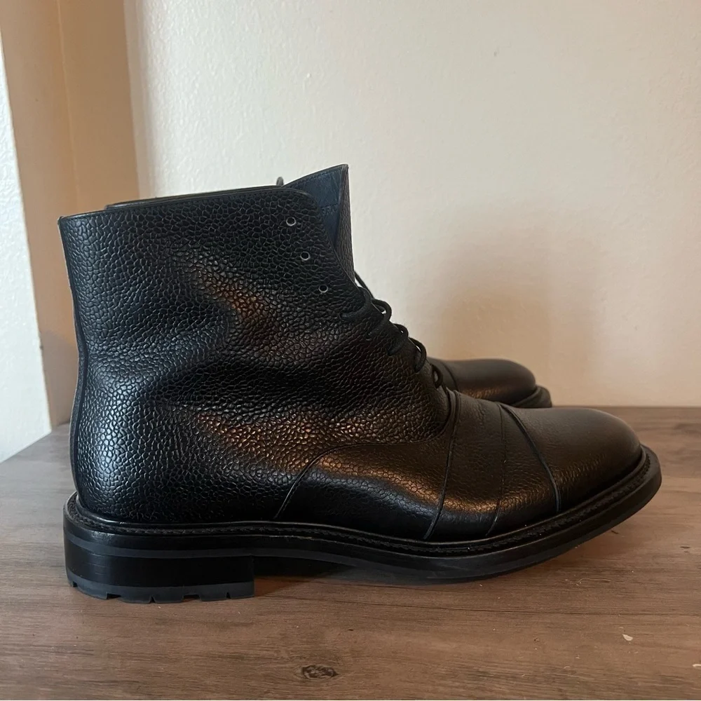 O’Keeffe Black Pebble Leather Lace Up Boots Handcrafted Italy Size UK 9 US 10